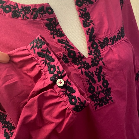 Talbots Magenta Blouse with Black Embroidered Detail & Bell Sleeves - Picture 4 of 11